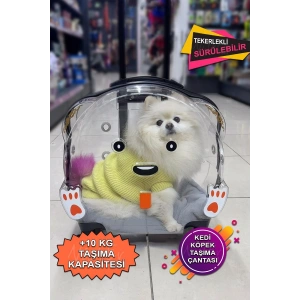Sürülebilir Şeffaf Tekerlekli Kedi Köpek Hayvan Taşıma Çantası