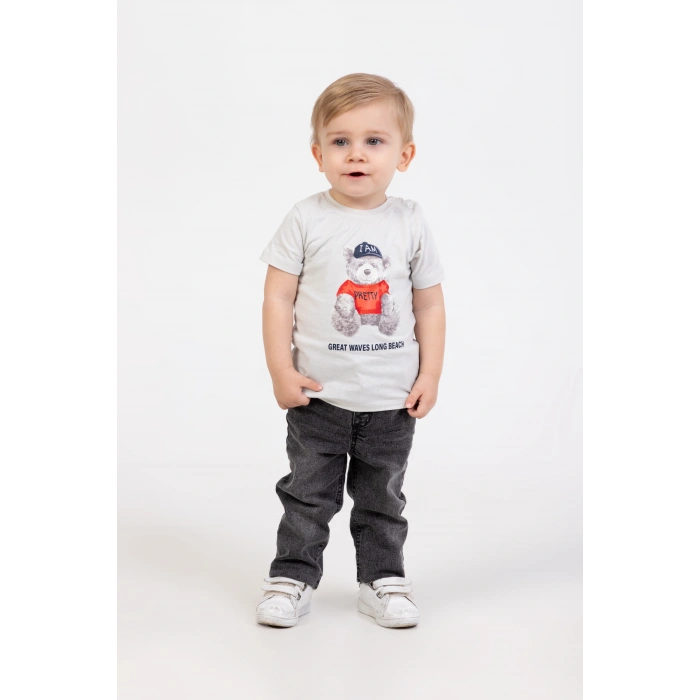 Erkek Bebek 4’lü Spor Kombin - Fermuarlı Ceket, Gömlek, Ayıcık Baskılı Tişört, Kot Pantolon