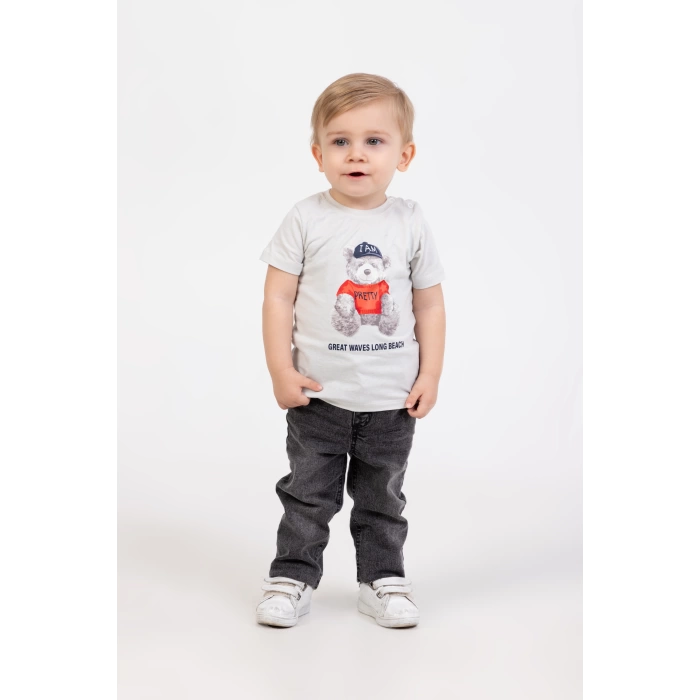 Erkek Bebek 4’lü Spor Kombin - Fermuarlı Ceket, Gömlek, Ayıcık Baskılı Tişört, Kot Pantolon