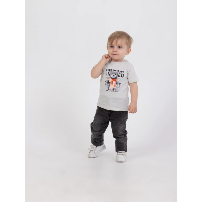 Erkek Bebek 4’lü Şık Günlük Kombin - Cepli Ceket, Çiçekli Gömlek, Ayıcık Baskılı Tişört, Kot Pantolon