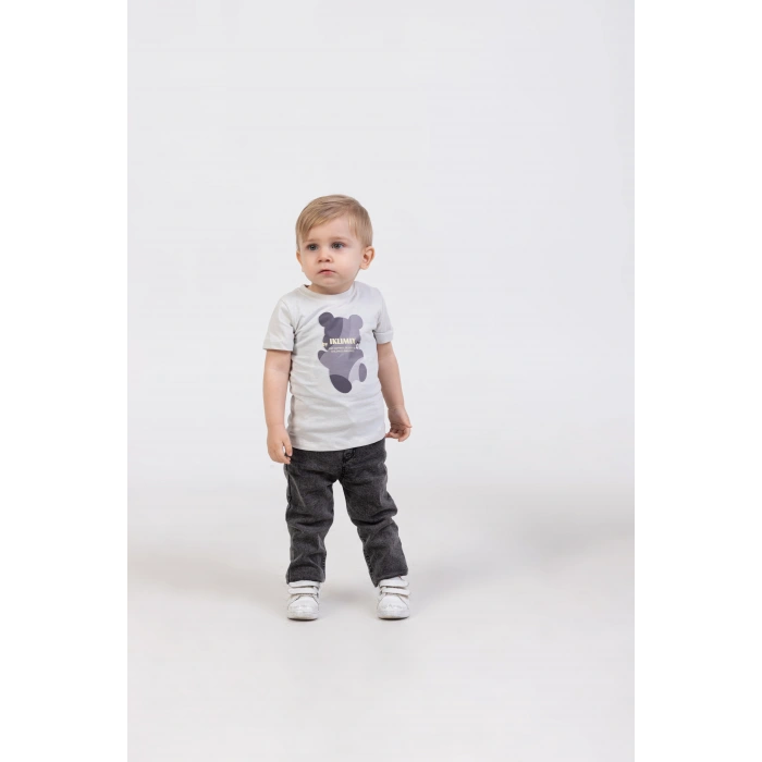 Erkek Bebek 4’lü Günlük Kombin - Çıt Çıtlı Ceket, Çiçekli Gömlek, Ayıcık Baskılı Tişört, Kot Pantolon