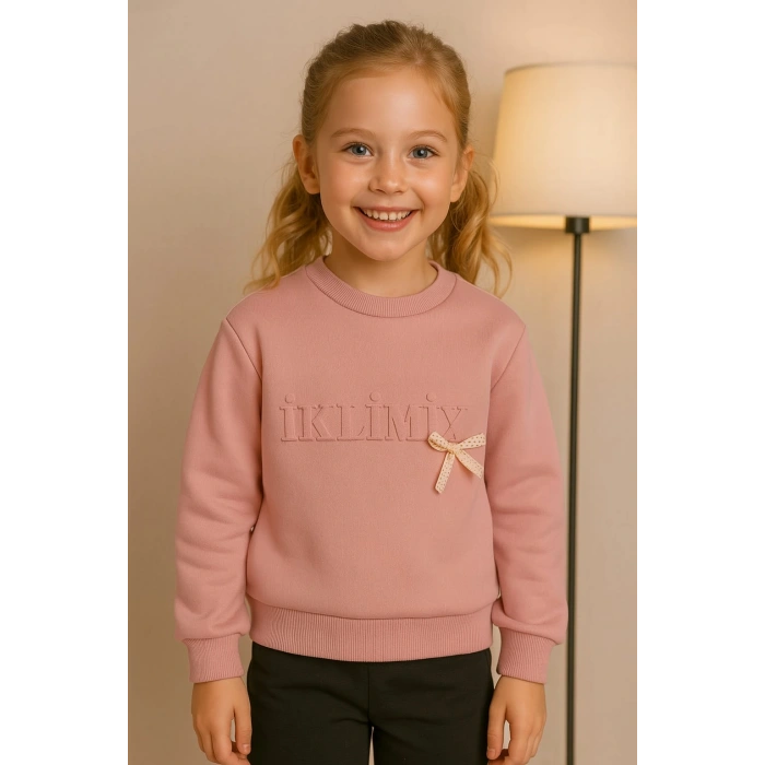 Fiyonk Detaylı Kabartma Yazılı Çocuk Sweatshirt