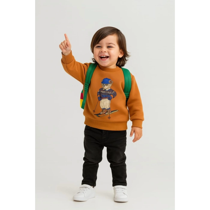 Kayakçı Ayı Desenli Çocuk Sweatshirt