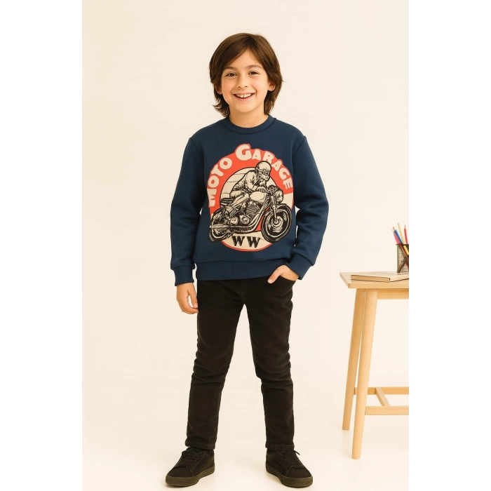 Motosiklet Baskılı Çocuk Sweatshirt