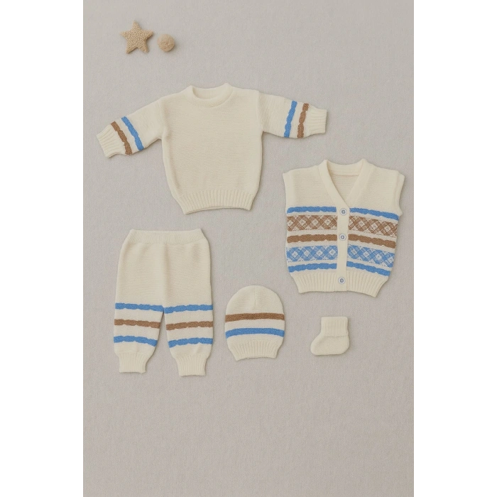 Pastel Desenli Bebek Triko Takımı Hastane Çıkışı