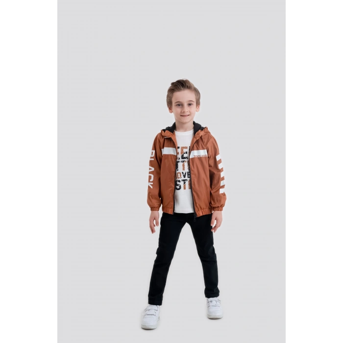 Çocuk Kapüşonlu Fermuarlı Günlük Yağmurluk 3lü Takım