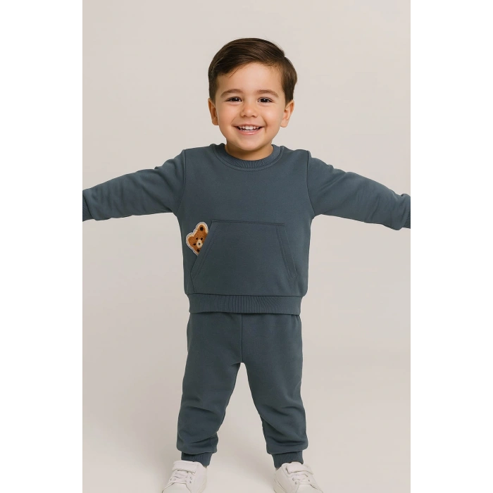 Erkek Çocuk Ayıcık Detaylı 2’li Takım %100 Pamuk