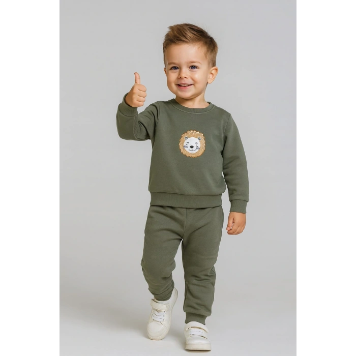 Erkek Çocuk Aslan Nakışlı 2’li Takım – Sweatshirt ve Alt Eşofman %100 Pamuk