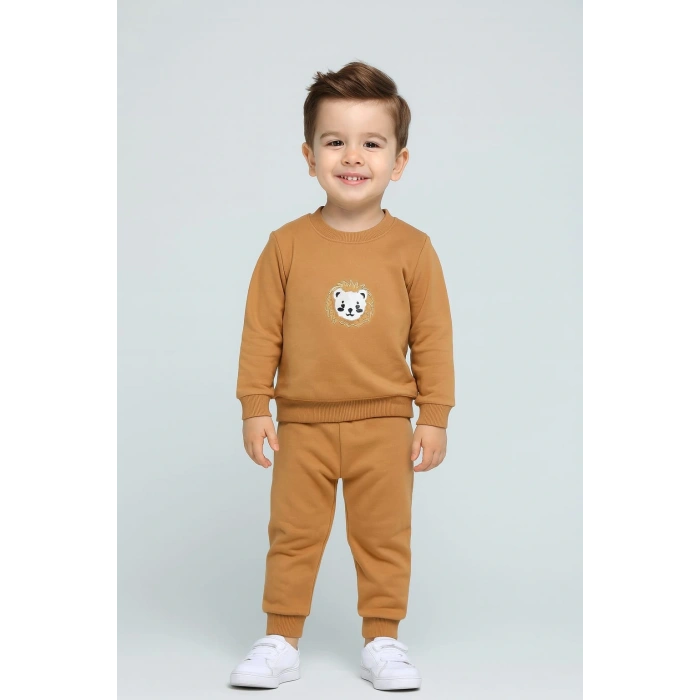 Erkek Çocuk Aslan Nakışlı 2’li Takım – Sweatshirt ve Alt Eşofman %100 Pamuk