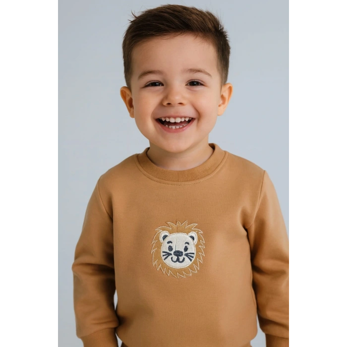 Erkek Çocuk Aslan Nakışlı 2’li Takım – Sweatshirt ve Alt Eşofman %100 Pamuk
