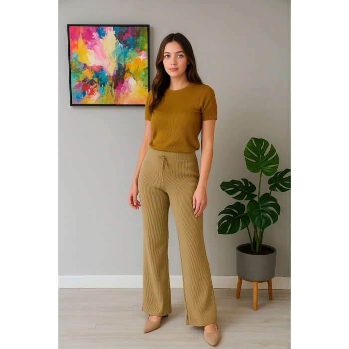 Kadın Yüksek Bel Triko Pantolon