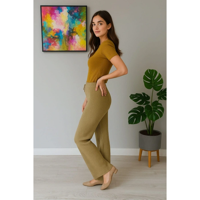 Kadın Yüksek Bel Triko Pantolon