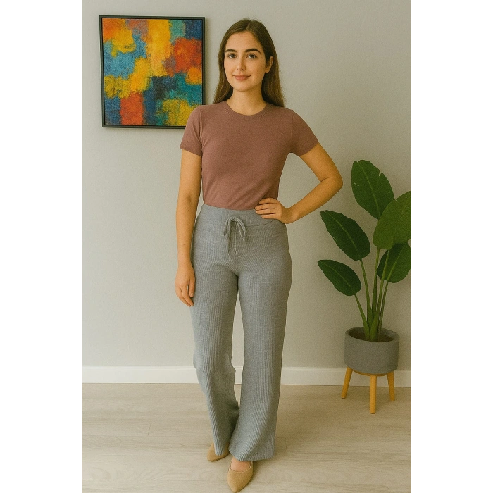 Kadın Yüksek Bel Triko Pantolon