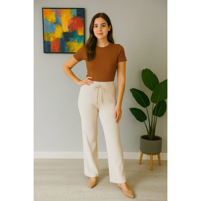 Kadın Yüksek Bel Triko Pantolon