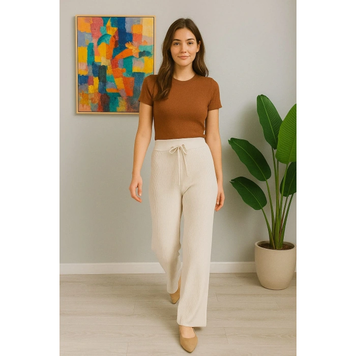 Kadın Yüksek Bel Triko Pantolon