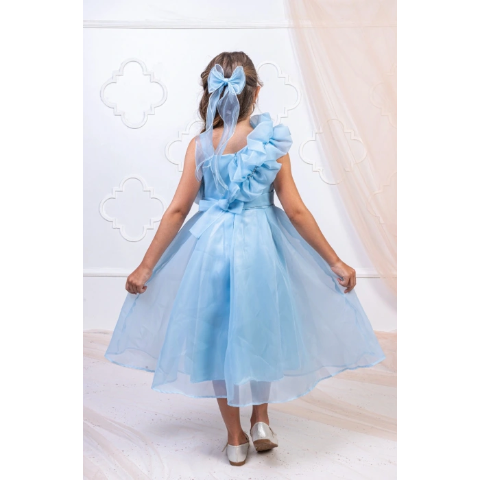 Kız Çocuk Tek Omuz Fırfır Detaylı Abiye Elbise