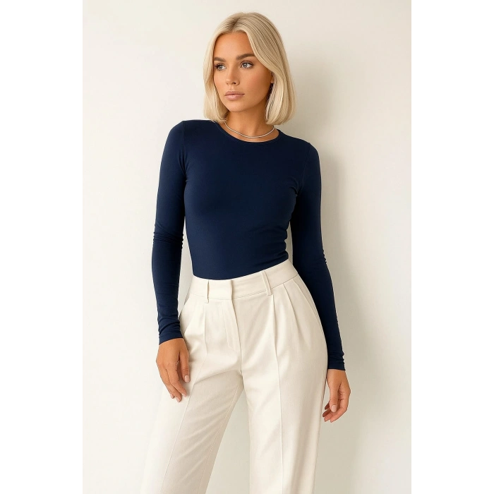 Kadın Uzun Kollu Basic Düz Form Fit Bluz