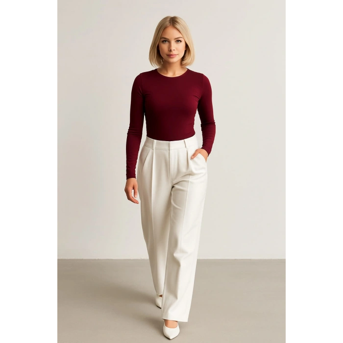 Kadın Uzun Kollu Basic Düz Form Fit Bluz