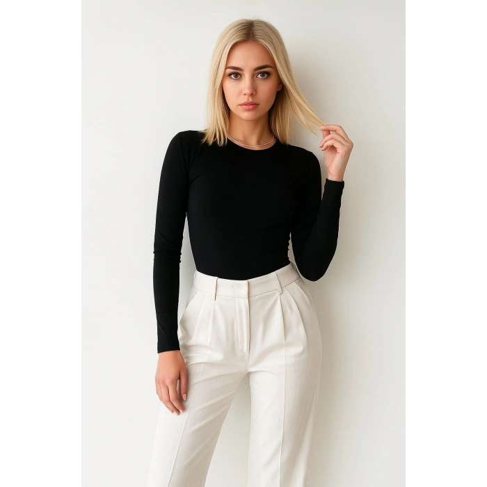 Kadın Uzun Kollu Basic Düz Form Fit Bluz
