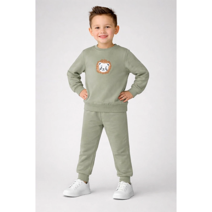 Erkek Çocuk Nakışlı Eşofman Takımı %100 Pamuk 2 İp