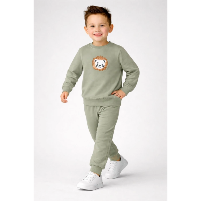 Erkek Çocuk Nakışlı Eşofman Takımı %100 Pamuk 2 İp