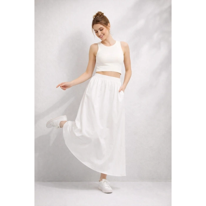 Yüksek Bel Lastikli Uzun Etek Rahat Kesim Günlük ve Şık Tasarım