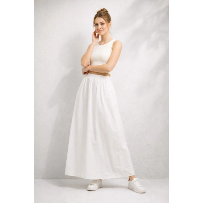 Yüksek Bel Lastikli Uzun Etek Rahat Kesim Günlük ve Şık Tasarım