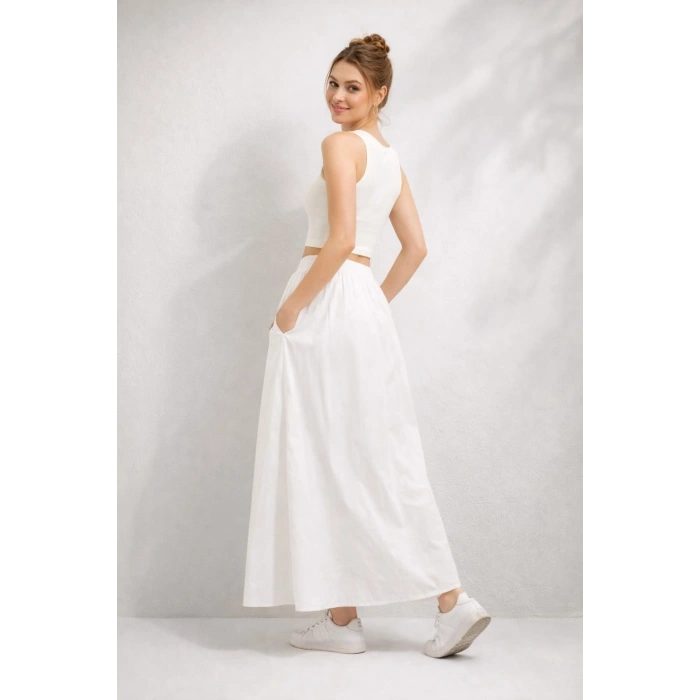 Yüksek Bel Lastikli Uzun Etek Rahat Kesim Günlük ve Şık Tasarım