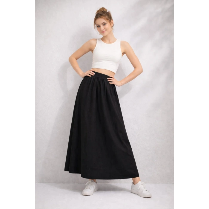 Yüksek Bel Lastikli Uzun Etek Rahat Kesim Günlük ve Şık Tasarım