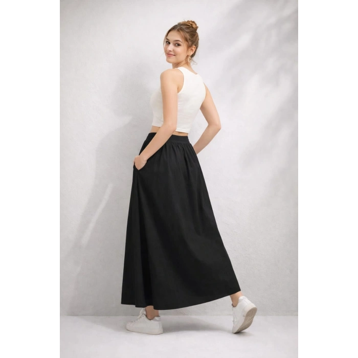 Yüksek Bel Lastikli Uzun Etek Rahat Kesim Günlük ve Şık Tasarım