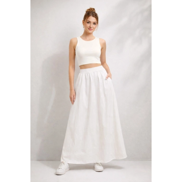 Yüksek Bel Lastikli Uzun Etek Rahat Kesim Günlük ve Şık Tasarım