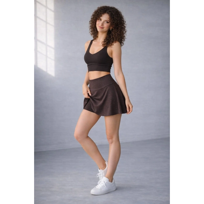 Şort Etek Taş Detaylı Yüksek Bel Rahat Kalıp Günlük & Spor Kullanım