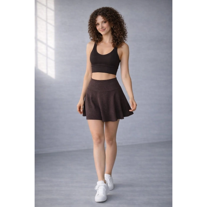 Şort Etek Taş Detaylı Yüksek Bel Rahat Kalıp Günlük & Spor Kullanım