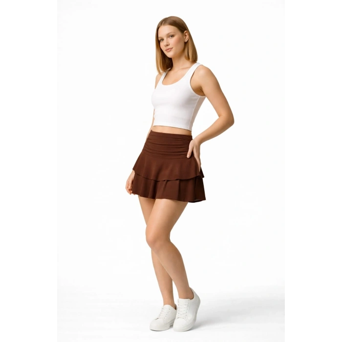 Kat Kat Fırfır Detaylı Yüksek Bel Şort Etek – Modern ve Dinamik Tasarım