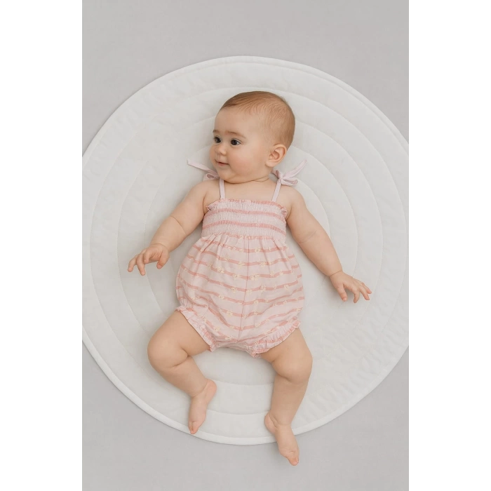 Askılı Çizgili Kız Bebek Tulum