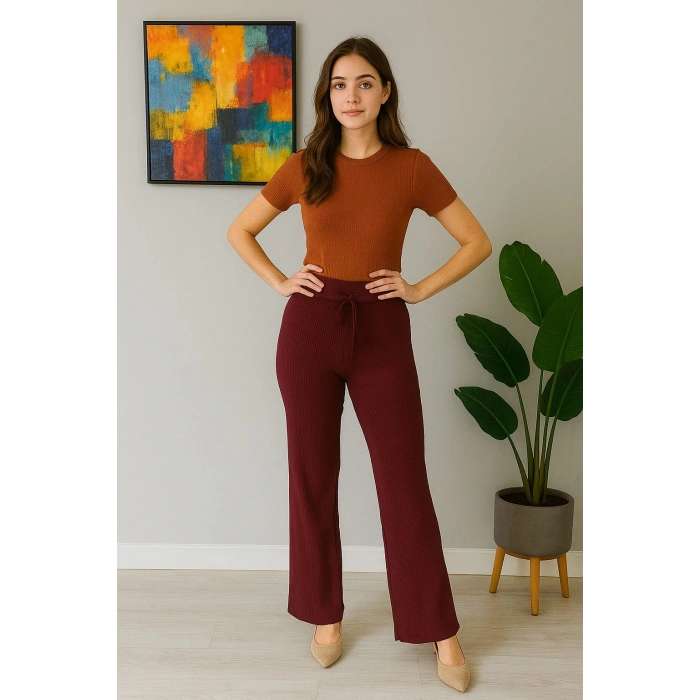 Kadın Yüksek Bel Triko Pantolon