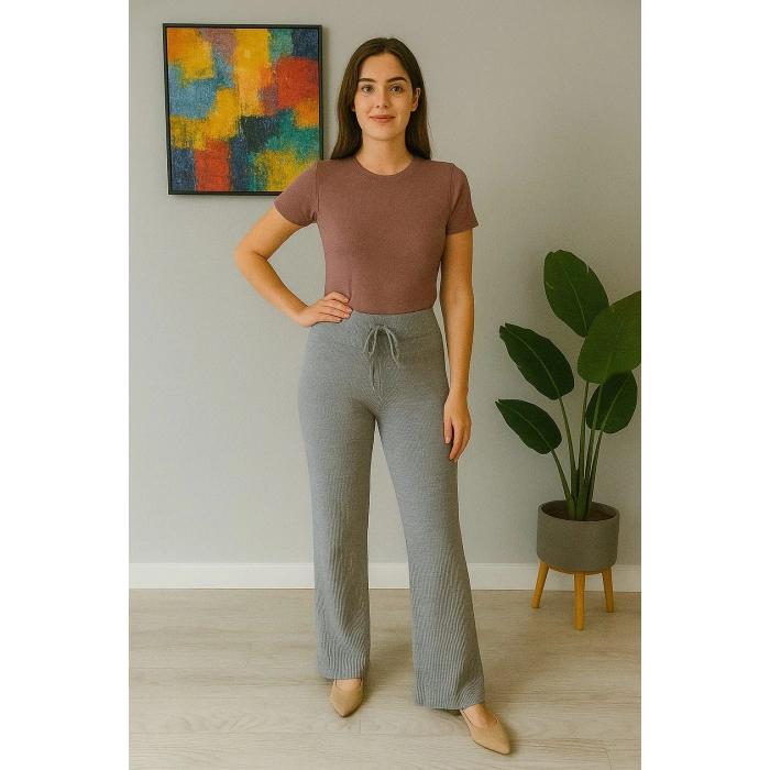 Kadın Yüksek Bel Triko Pantolon