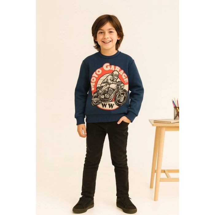 Motosiklet Baskılı Çocuk Sweatshirt