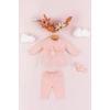 Bebek Kız Pamuklu 3’lü Takım – Dantel Detaylı Elbise, Tayt ve Fiyonklu Saç Bandı