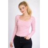 Kadın Kare Yaka Çizgili Fitilli Bluz - Uzun Kollu Slim Fit Esnek Body
