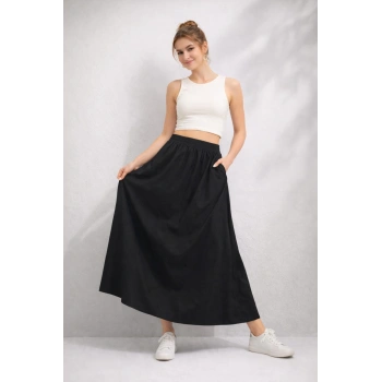 Yüksek Bel Lastikli Uzun Etek Rahat Kesim Günlük ve Şık Tasarım