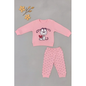 Bebek 2’li Takım – Sevimli Köpek Baskılı Sweatshirt ve Noktalı Pantolon