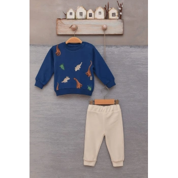 Erkek Bebek Pamuklu 2’li Takım – Dinazor Baskılı Sweatshirt ve Yeşil Pantolon