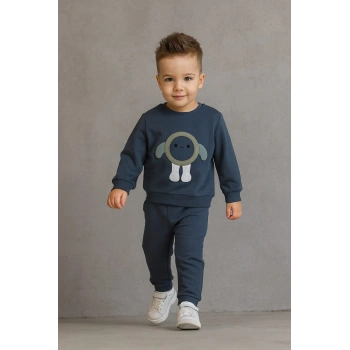 Erkek Çocuk Nakışlı İki Parça Eşofman Takımı %100 Pamuk