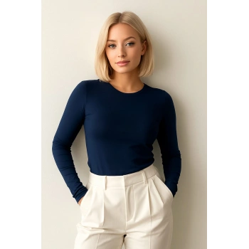 Kadın Uzun Kollu Basic Düz Form Fit Bluz
