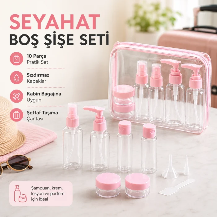 10 Parça Seyahat Sprey ve Boş Şişe Seti