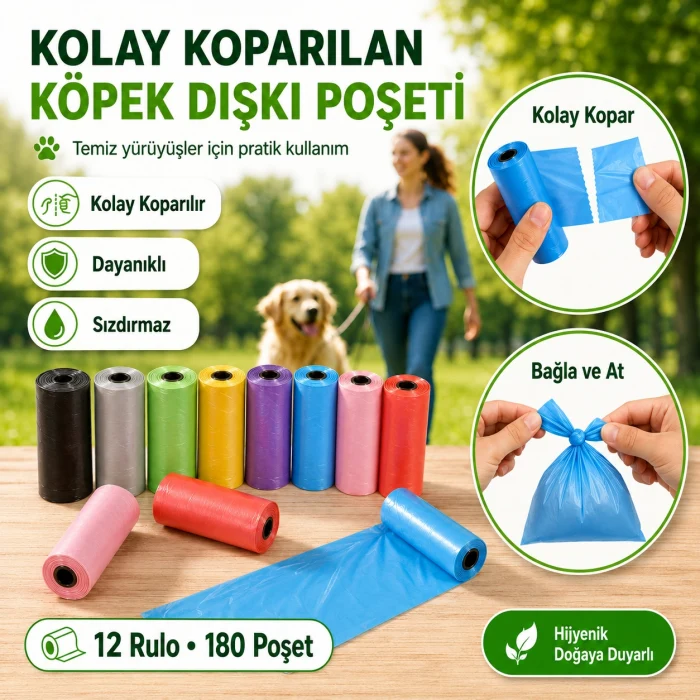 12 li Köpek Dışkı Poşet Düz Renkli Set