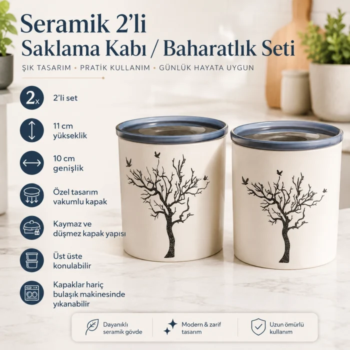 2li Seramik Saklama Kabı / Baharatlık Seti