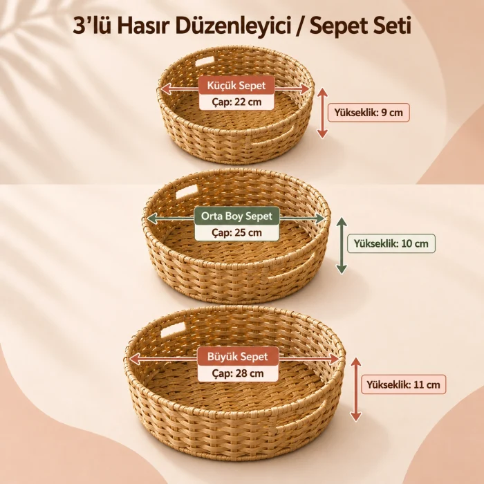 3lü Hasır Düzenleyici / Sepet Seti