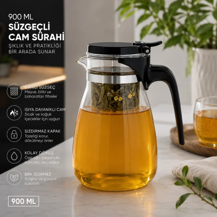 900 ml Süzgeçli Cam Sürahi